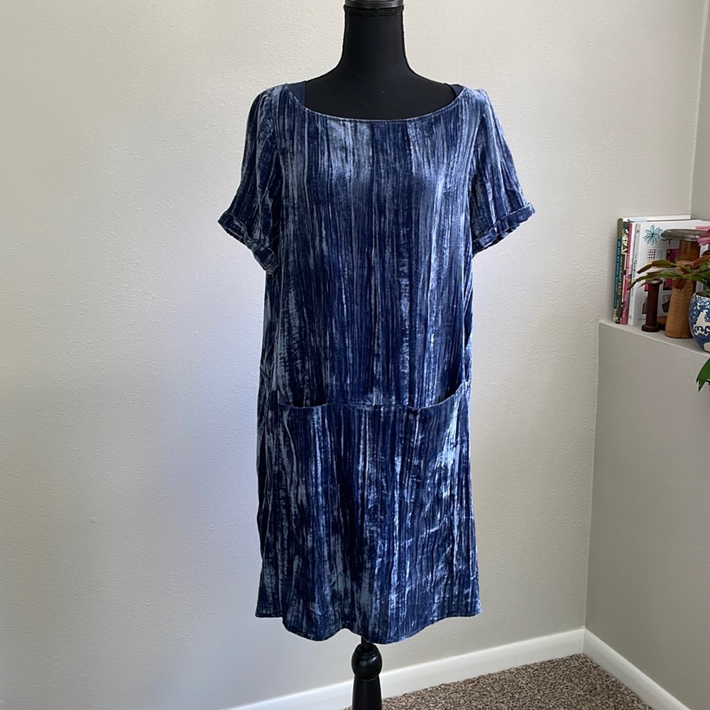 Anthropologie Blue Velvet Dress, size M